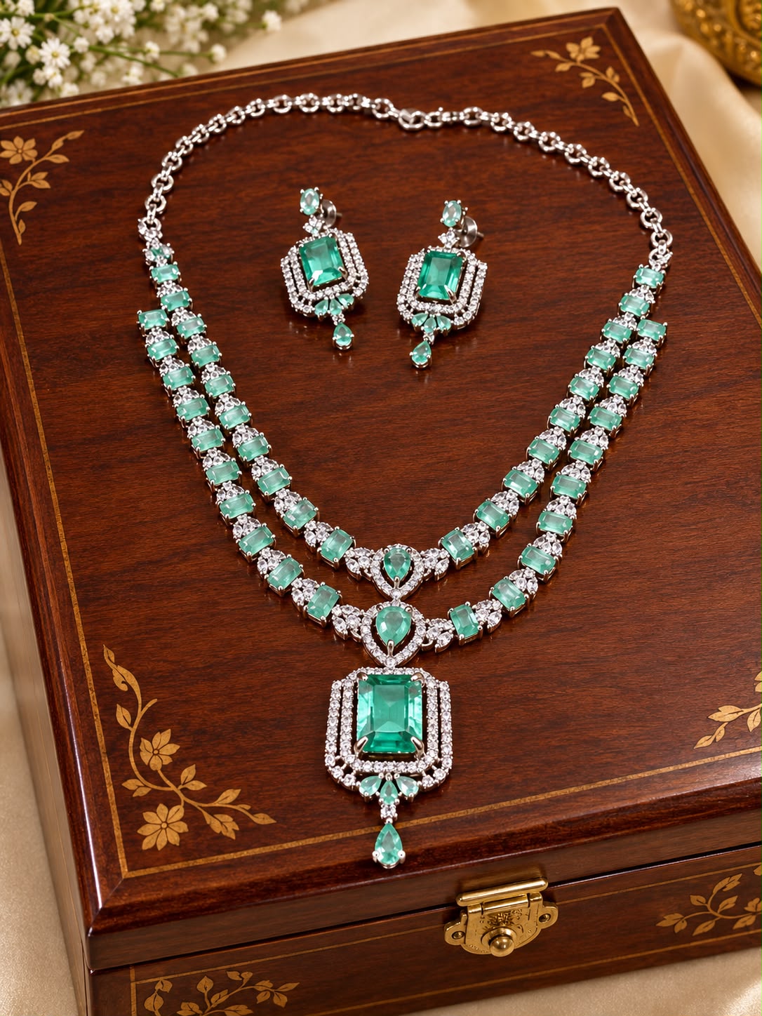 Emerald Designer Necklace Set with CZ