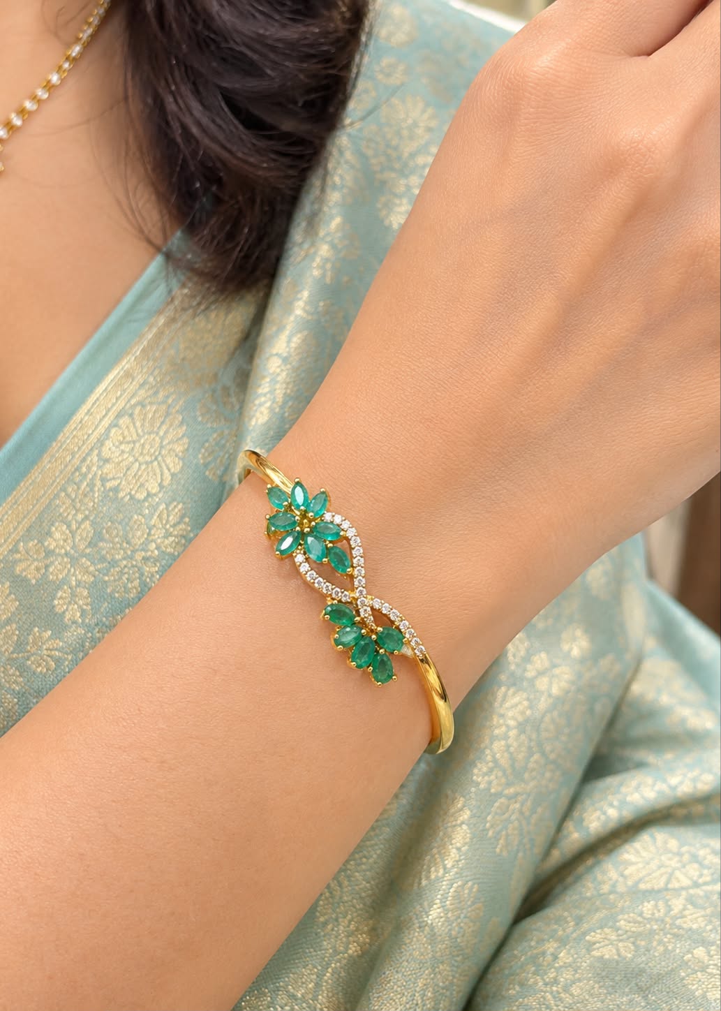 Emerald Floral Bracelet with CZ