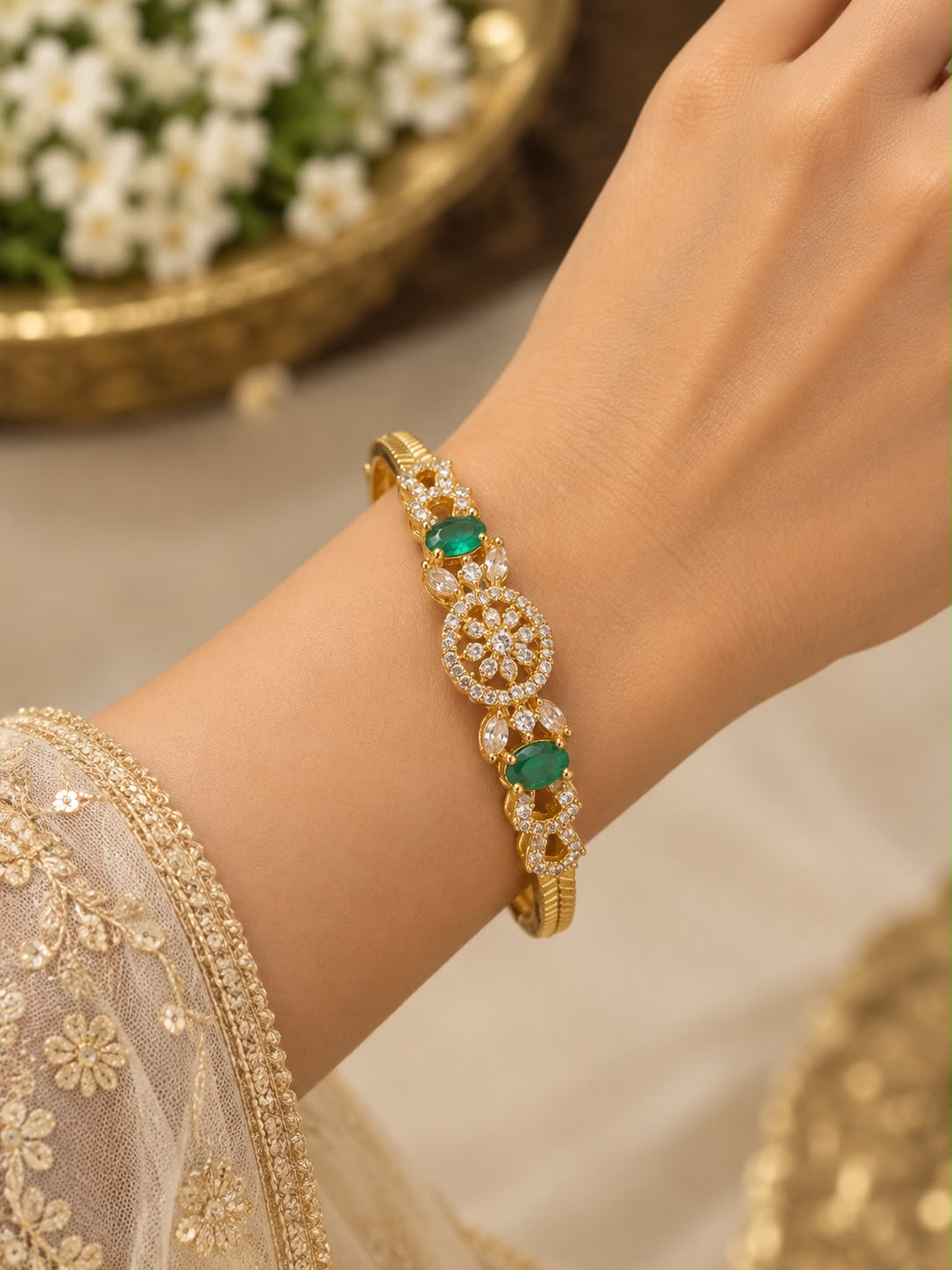 Emerald Floral CZ Bracelet