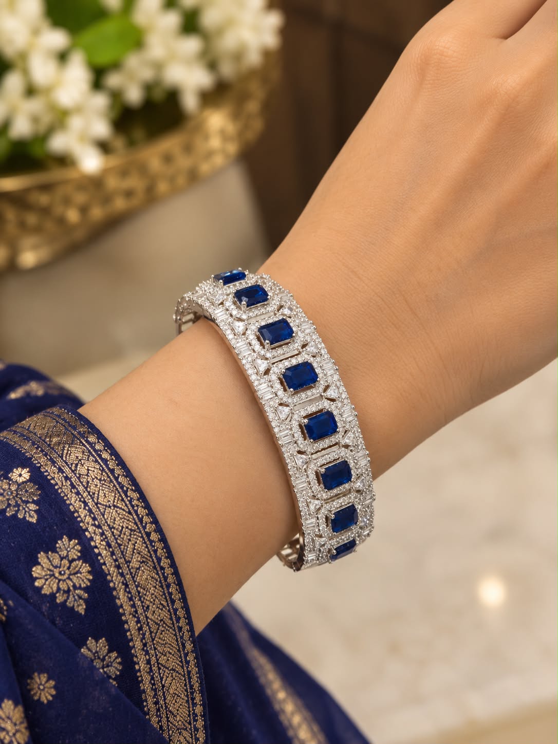 Navy Blue Stone Bracelet with CZ