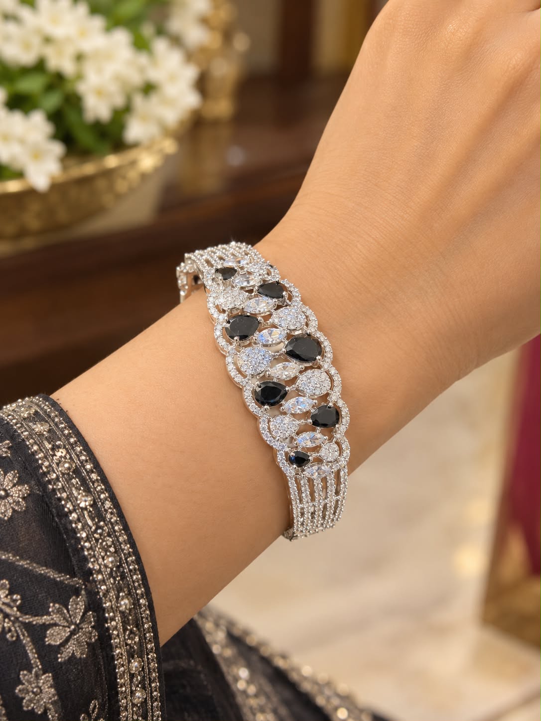 Black Stone and CZ Bracelet