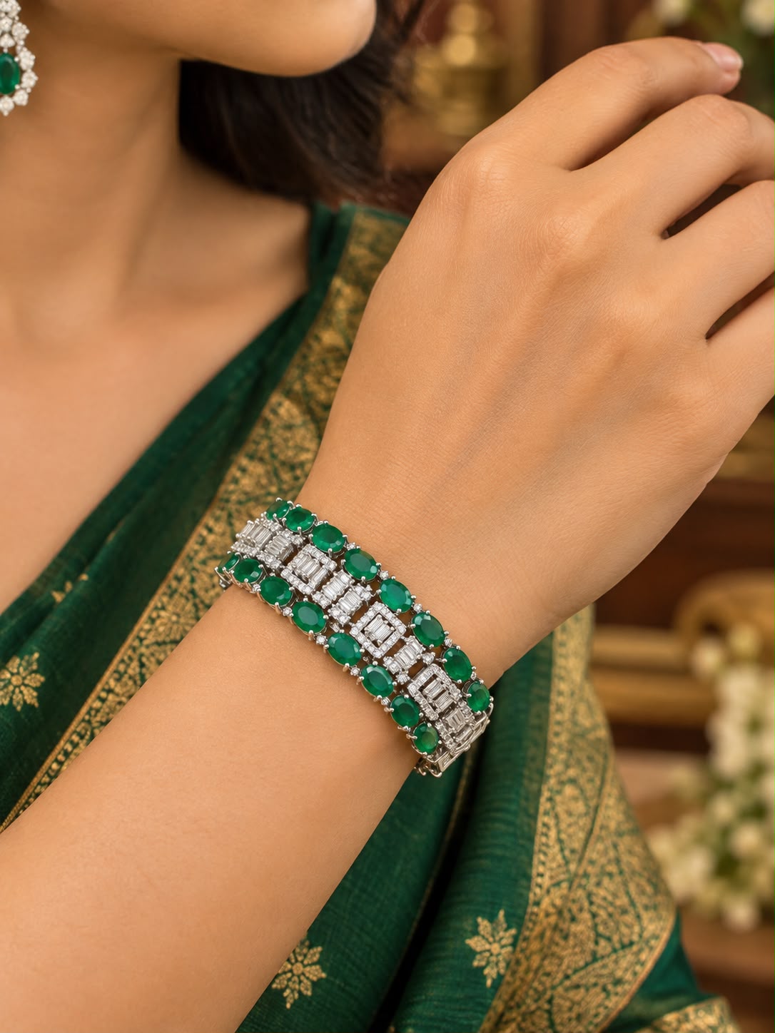 Emerald and CZ Bracelet