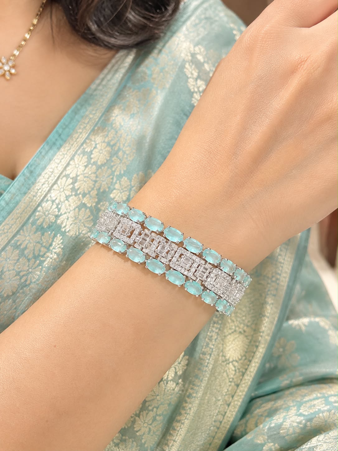 Elegant Aqua Blue and CZ Bracelet