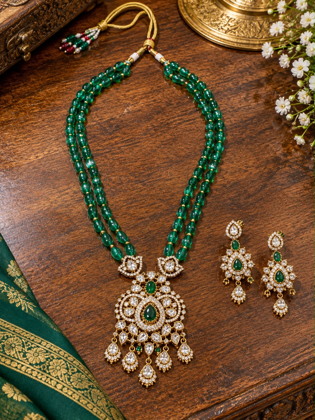 Emerald Green Beads Designer Necklace Set