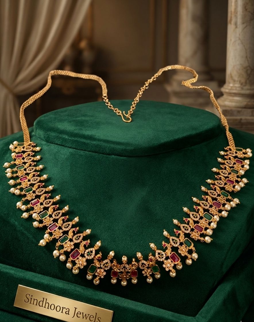 Waist Chain with Ruby Emerald and Pearls