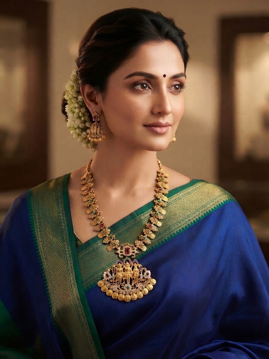 Ram pariwar Necklace Set with Ruby and Emerald