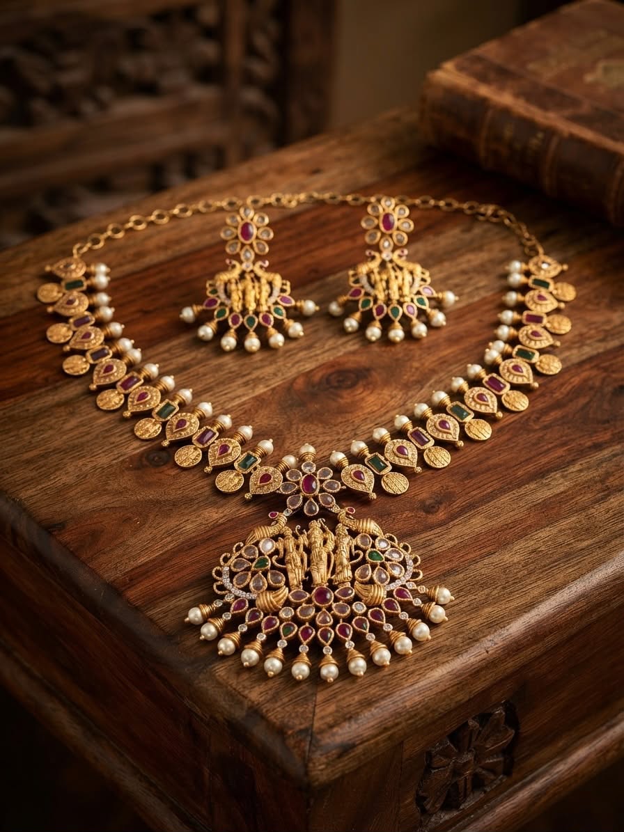 Ram Pariwar Necklace Set with Coins Design