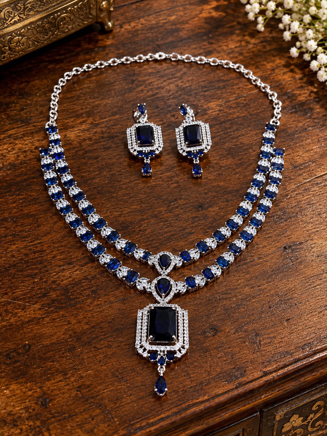 Royal Blue Designer Necklace Set with CZ