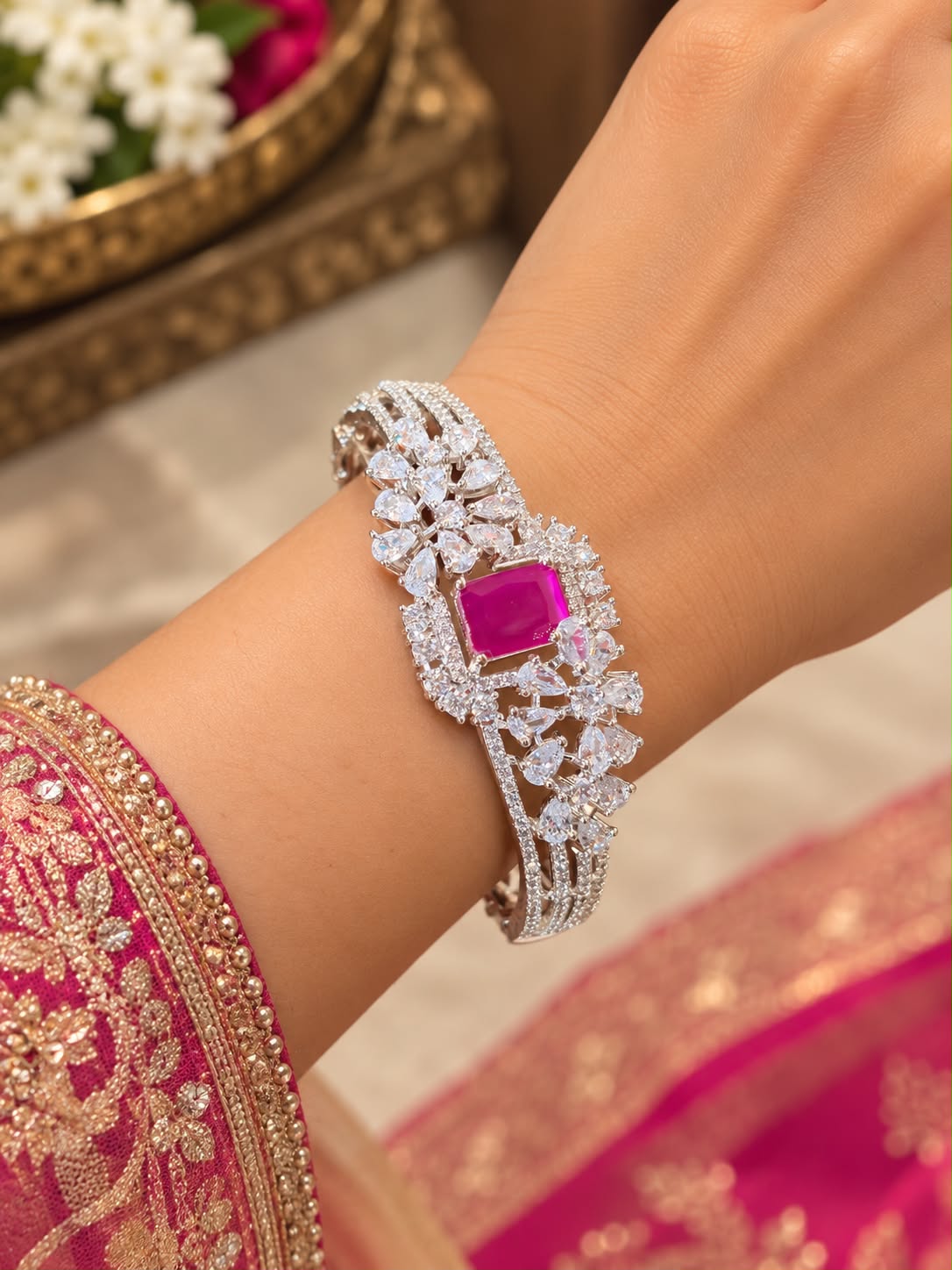 C Z Bracelet with Ruby Stone