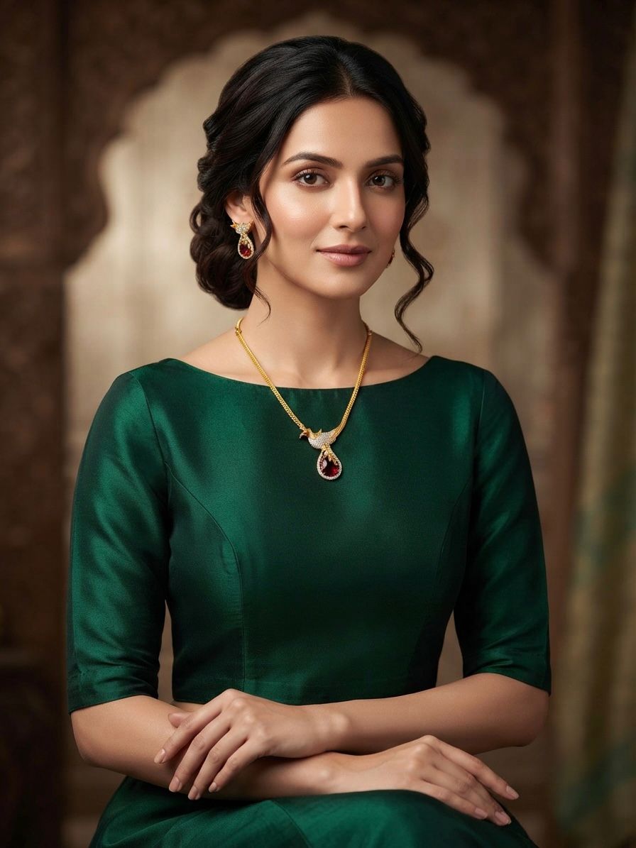 Chain with CZ and Ruby Parrot Pendant with Earrings