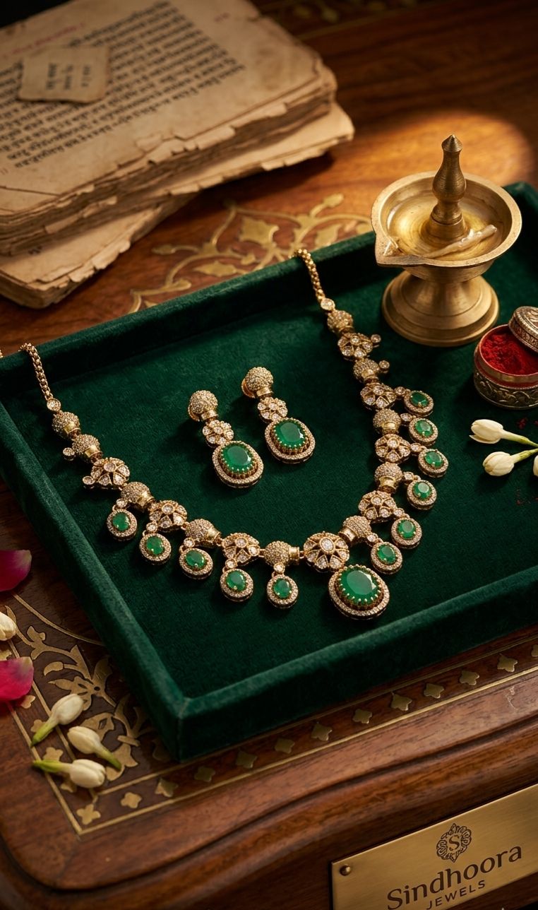 Elegant Necklace Set with Emerald Pendant