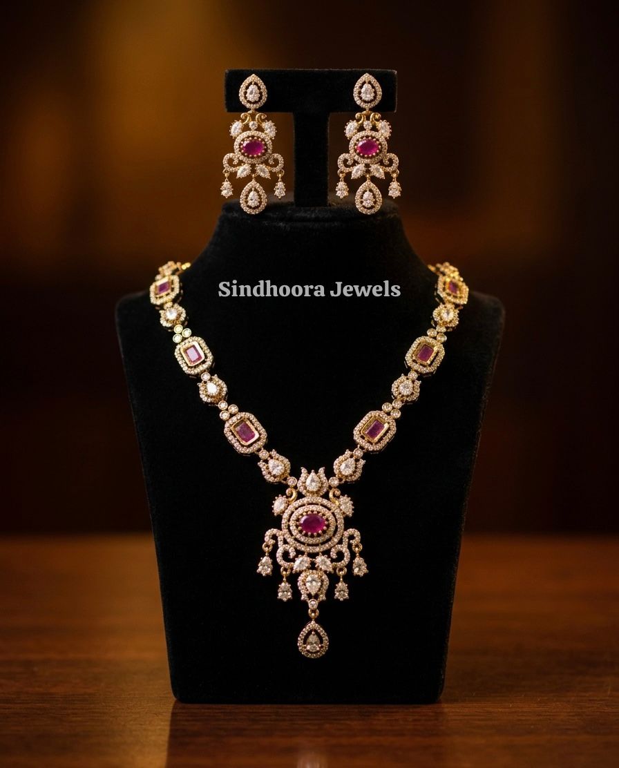 C Z Necklace Set with Ruby