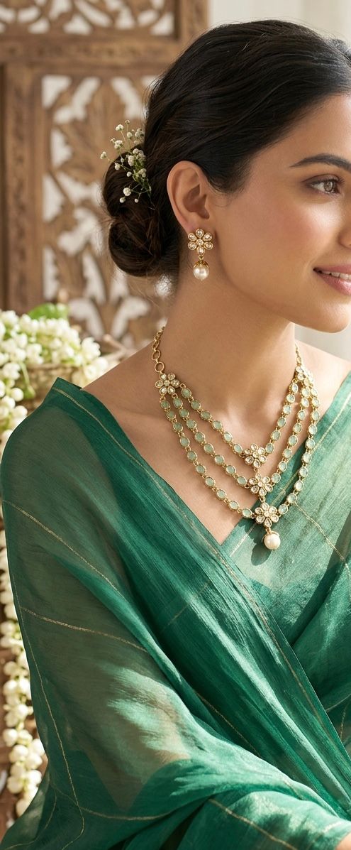 Sea Green and White Stone Necklace with Pearl Drop