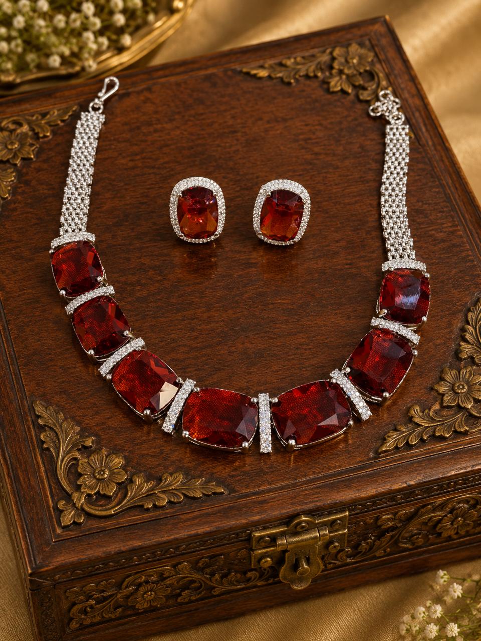 Ruby Royale Necklace Set with CZ